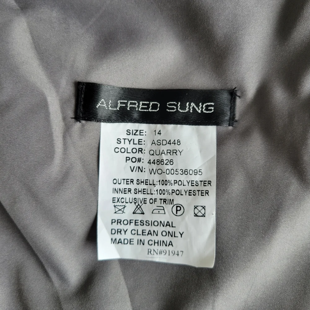 NWT ALFRED SUNG Sleeveless Midi Silver Gray Satin Dress Size 14 - Picture 8 of 9